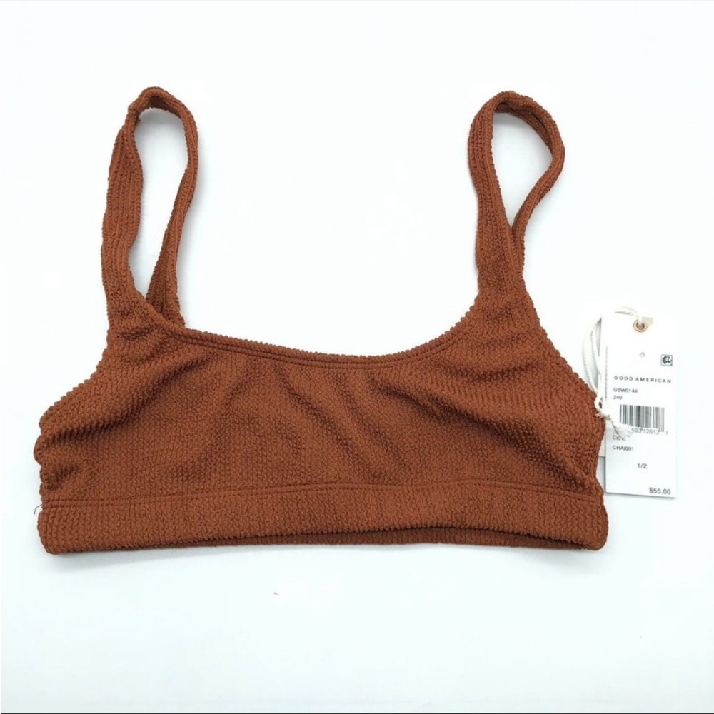 Good American Always Fits Scoop Bikini Top Textured Brown 1/2 US S/M